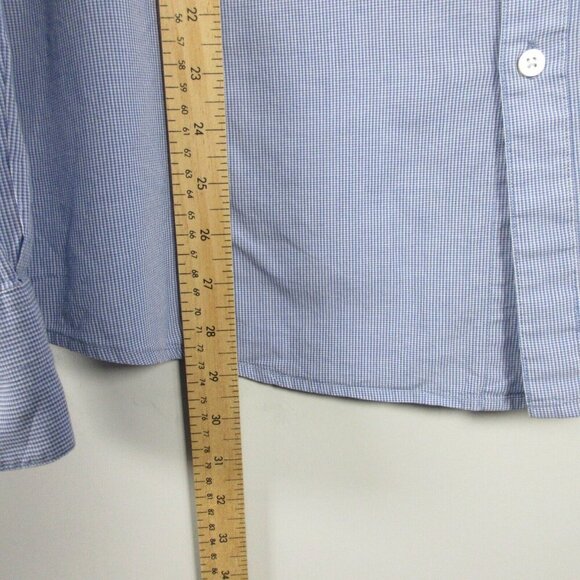 John Varvatos Button Up Shirt Men XXL Blue Micro Check Zipper Patch Pocket 194 - Picture 13 of 14